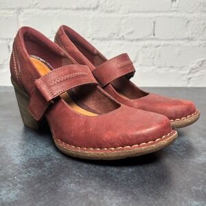 Clarks Artisan Womens Red Leather Mary Jane Block Heel Pumps Shoes Size 7 M
